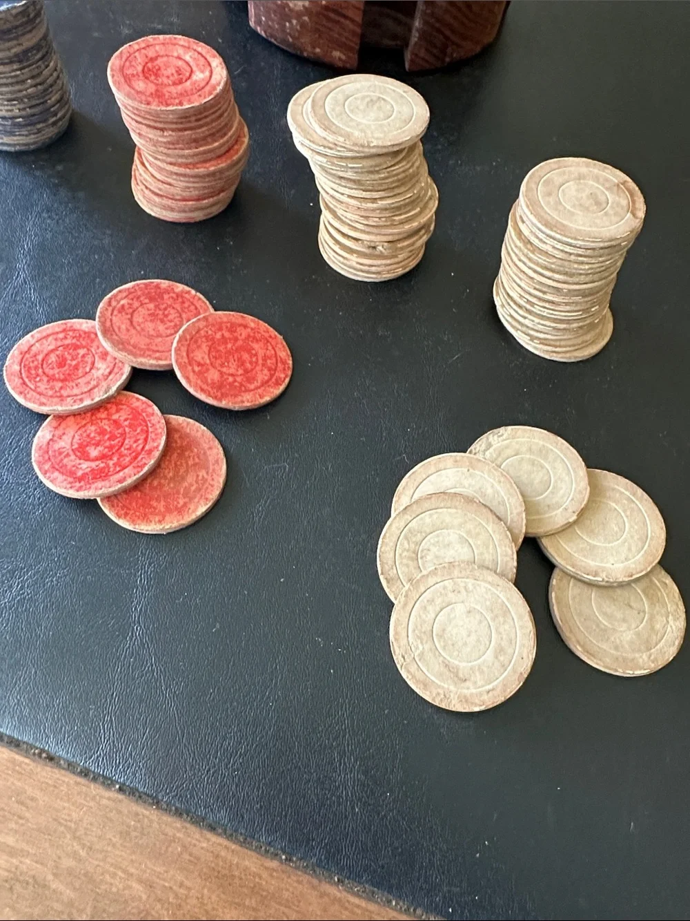 Vintage Dark Wood Caddy with Cardboard Poker Chips